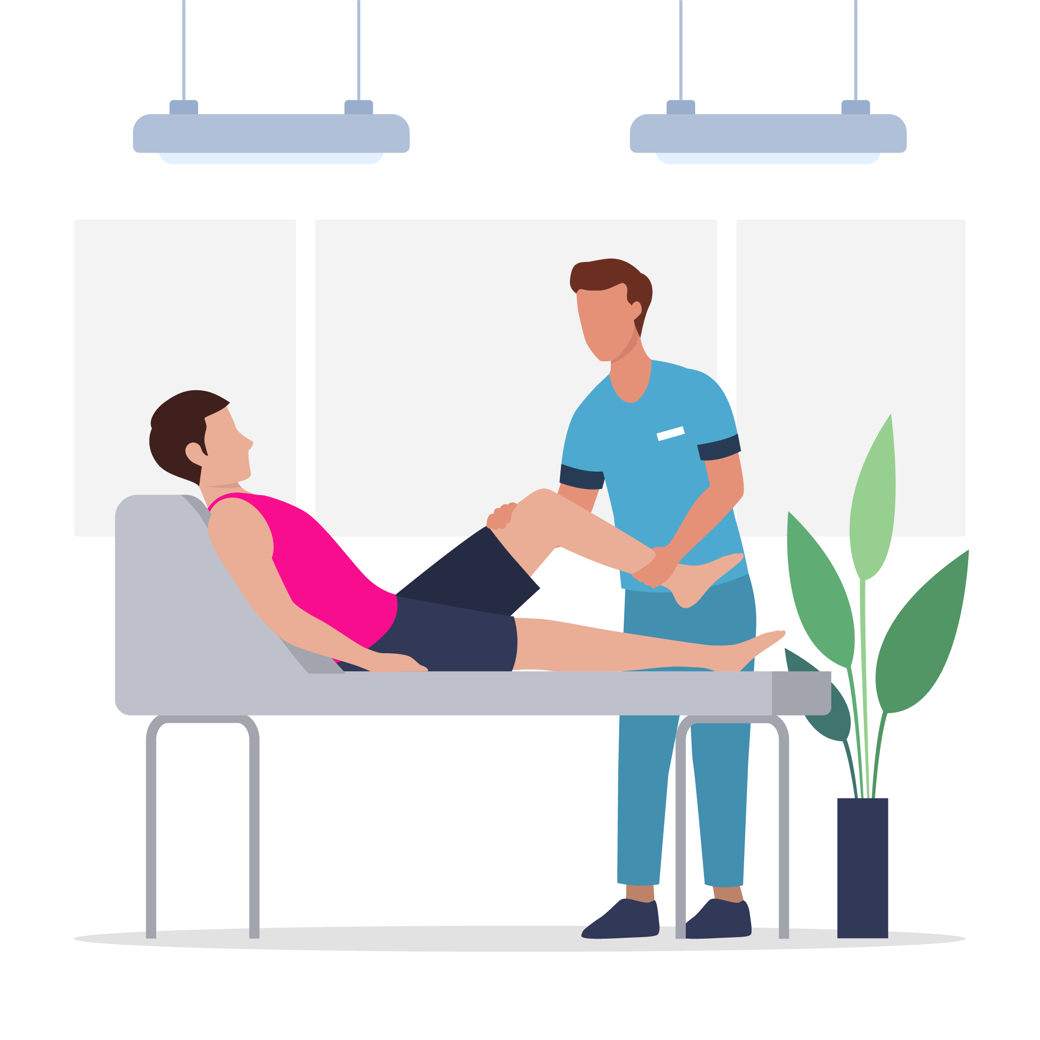 illustration d'un kiné qui soigne le genou d'un patient